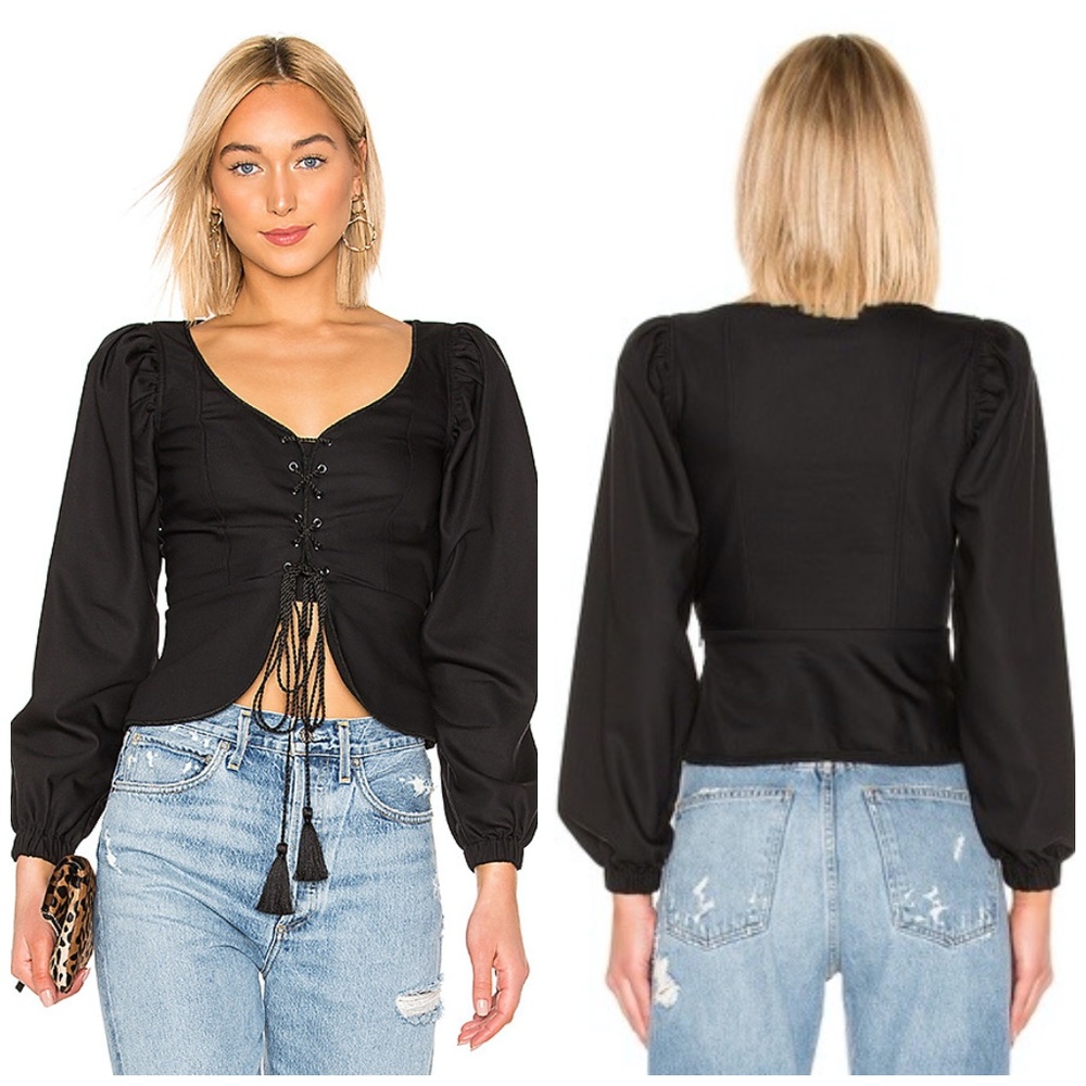 L'Academie The Lauren Blouse Black Size Medium